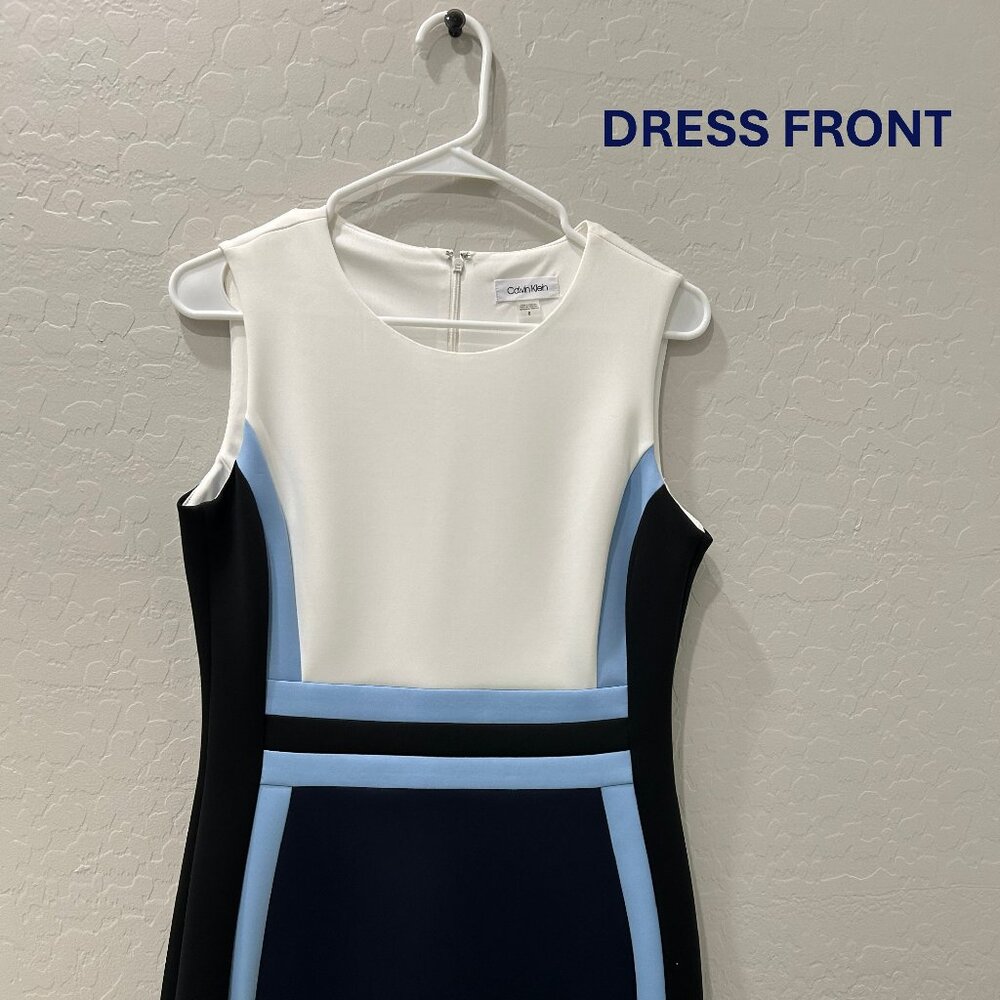 Calvin Klein Sleeveless Colorblock Sheath Dress Navy & Light Blue White - Size 8